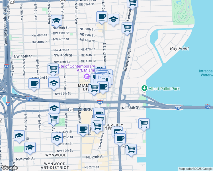 map of restaurants, bars, coffee shops, grocery stores, and more near 4000 Northeast 2nd Avenue in Miami