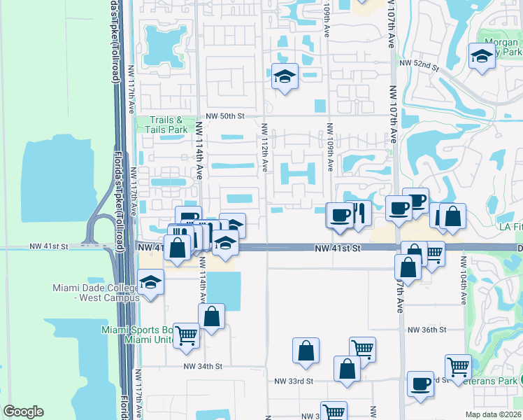 map of restaurants, bars, coffee shops, grocery stores, and more near 4311 Northwest 112th Court in Doral