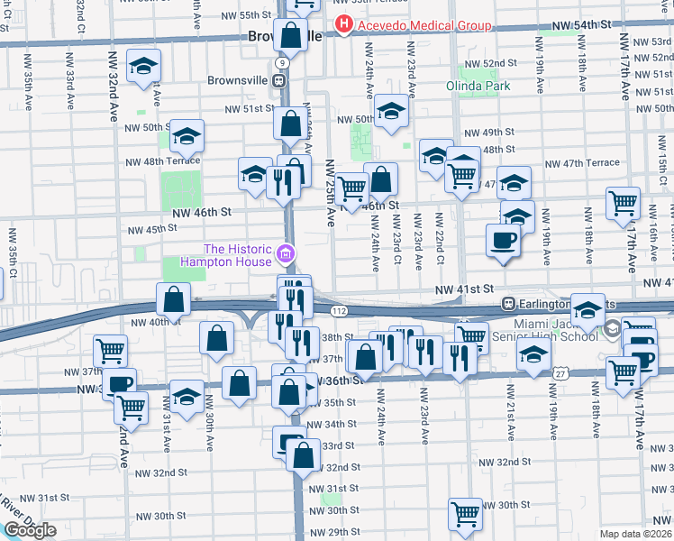 map of restaurants, bars, coffee shops, grocery stores, and more near in Miami