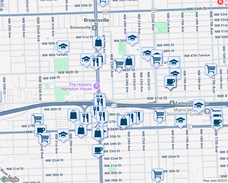 map of restaurants, bars, coffee shops, grocery stores, and more near in Miami