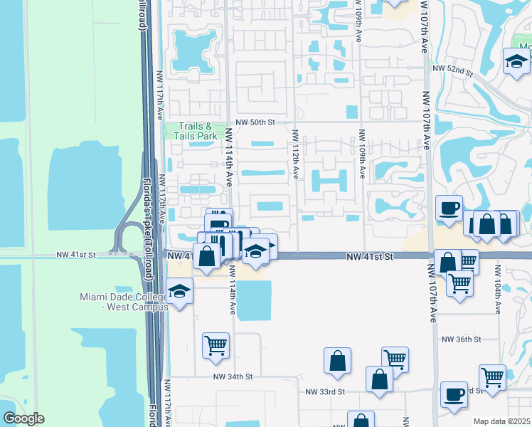 map of restaurants, bars, coffee shops, grocery stores, and more near 11262 Northwest 43rd Terrace in Doral