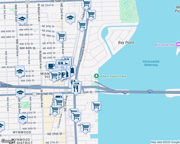 map of restaurants, bars, coffee shops, grocery stores, and more near 531 Northeast 39th Street in Miami