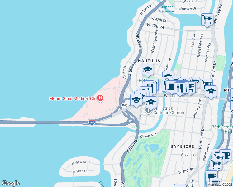 map of restaurants, bars, coffee shops, grocery stores, and more near 2 Sulivan Drive in Miami Beach