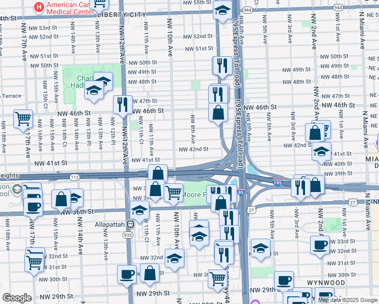 map of restaurants, bars, coffee shops, grocery stores, and more near 812 Northwest 42nd Street in Miami