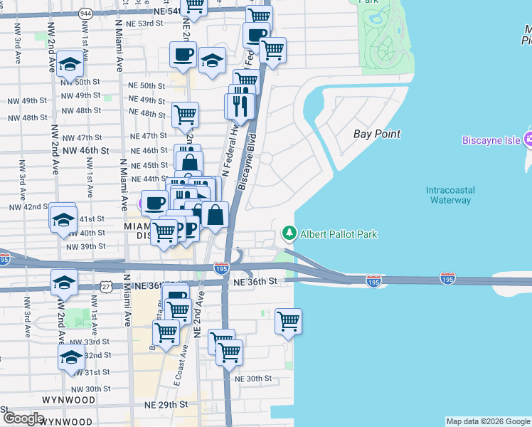 map of restaurants, bars, coffee shops, grocery stores, and more near 545 Sabal Palm Road in Miami