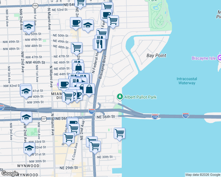 map of restaurants, bars, coffee shops, grocery stores, and more near 545 Sabal Palm Road in Miami