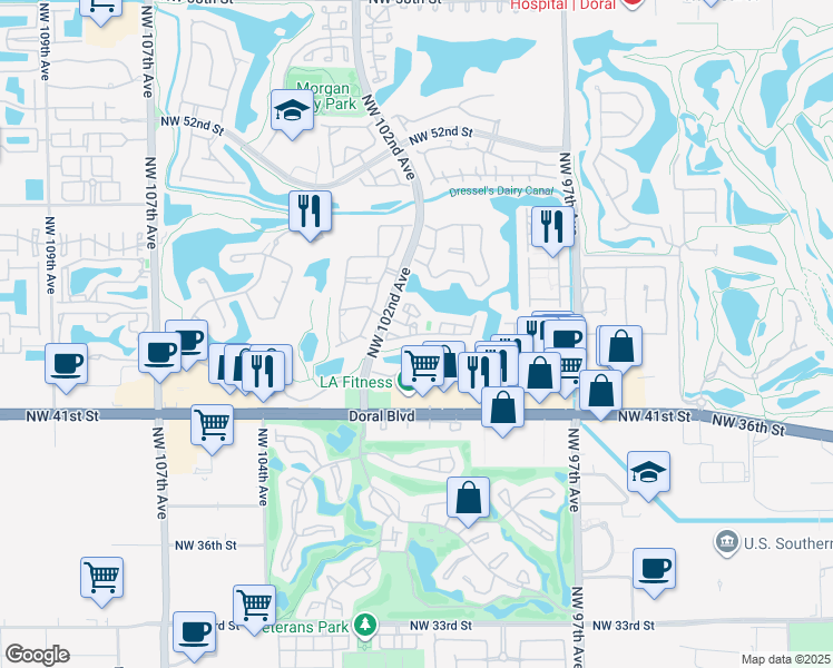 map of restaurants, bars, coffee shops, grocery stores, and more near 7770 Northwest 46th Street in Miami