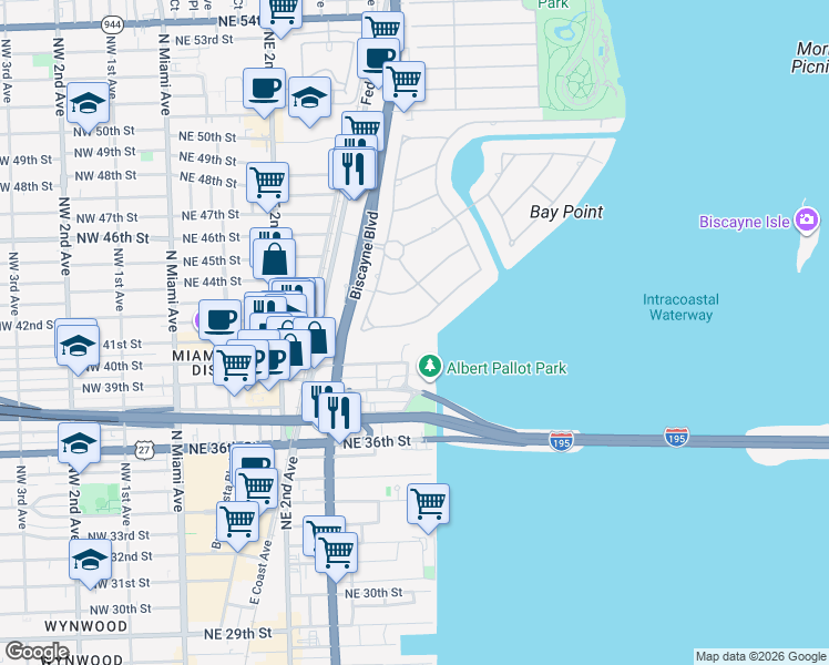 map of restaurants, bars, coffee shops, grocery stores, and more near 586 Sabal Palm Road in Miami