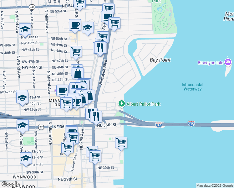 map of restaurants, bars, coffee shops, grocery stores, and more near 586 Sabal Palm Road in Miami