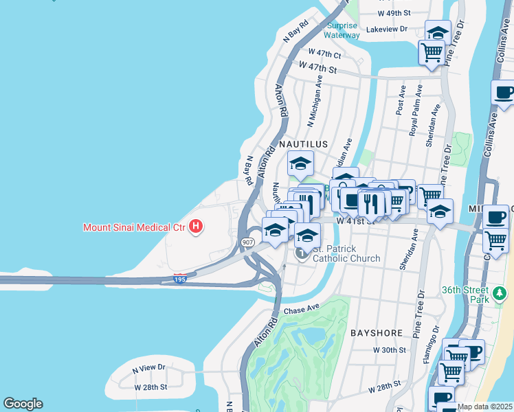 map of restaurants, bars, coffee shops, grocery stores, and more near 4236 Alton Road in Miami Beach