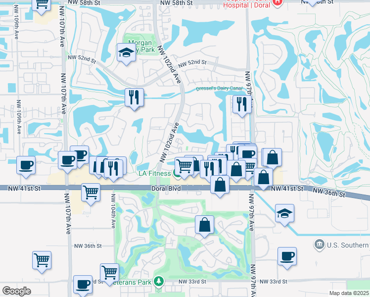 map of restaurants, bars, coffee shops, grocery stores, and more near 7770 Northwest 46th Street in Miami
