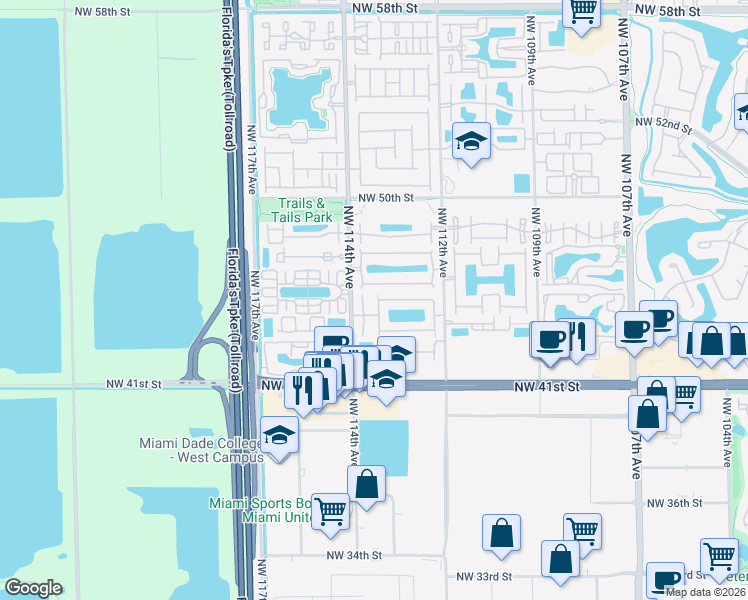 map of restaurants, bars, coffee shops, grocery stores, and more near 4432 Northwest 113th Court in Doral
