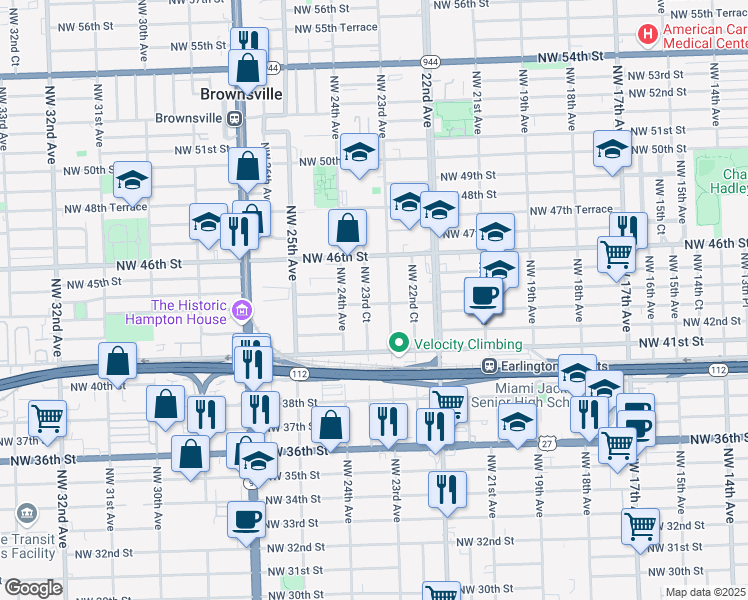 map of restaurants, bars, coffee shops, grocery stores, and more near 2335 Northwest 43rd Street in Miami