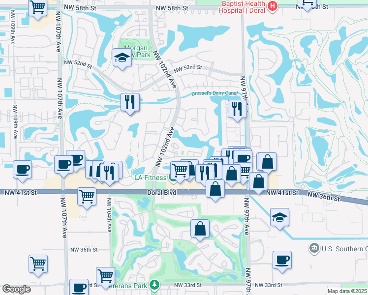 map of restaurants, bars, coffee shops, grocery stores, and more near 7770 Northwest 46th Street in Miami