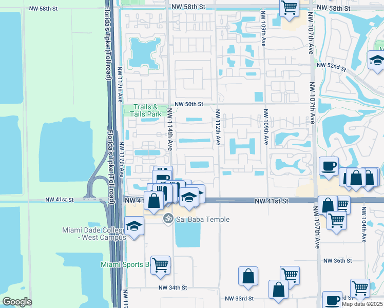 map of restaurants, bars, coffee shops, grocery stores, and more near 11313 Northwest 44th Terrace in Doral