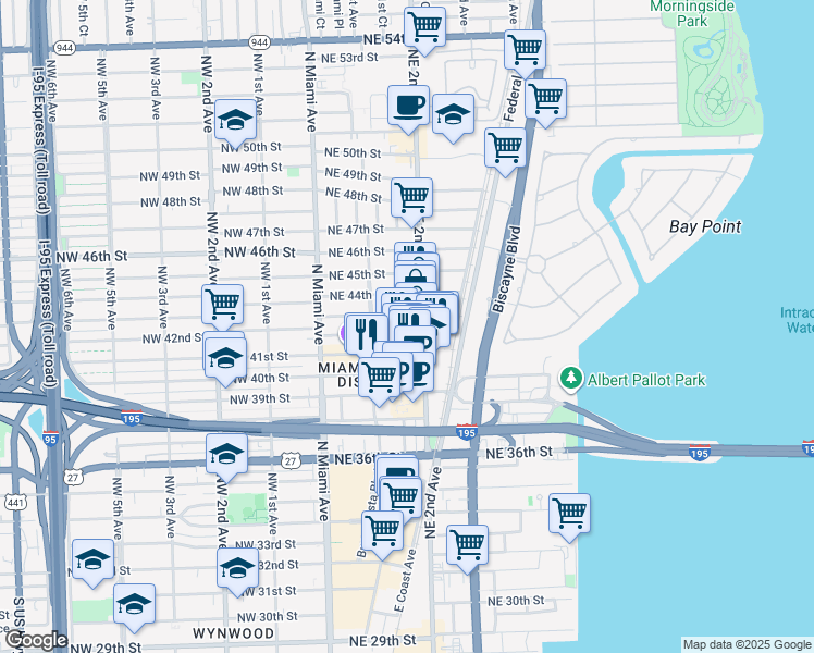 map of restaurants, bars, coffee shops, grocery stores, and more near in Miami