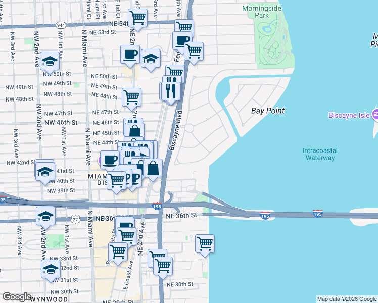 map of restaurants, bars, coffee shops, grocery stores, and more near 545 Sabal Palm Road in Miami