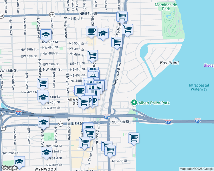 map of restaurants, bars, coffee shops, grocery stores, and more near in Miami