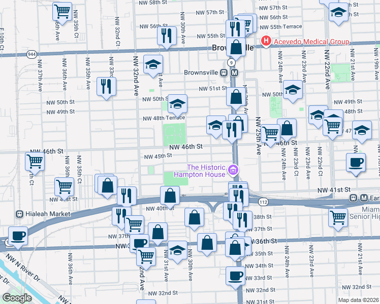 map of restaurants, bars, coffee shops, grocery stores, and more near 2951 Northwest 46th Street in Miami