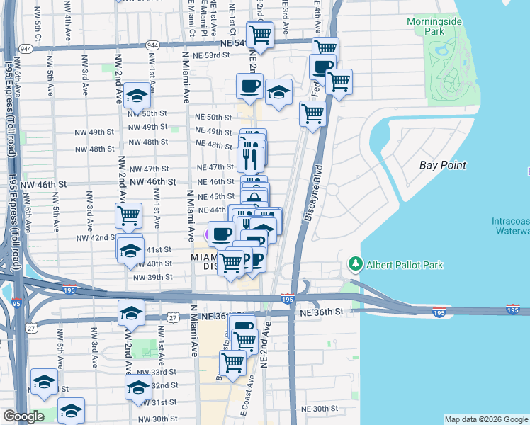 map of restaurants, bars, coffee shops, grocery stores, and more near 4416 Northeast 2nd Avenue in Miami