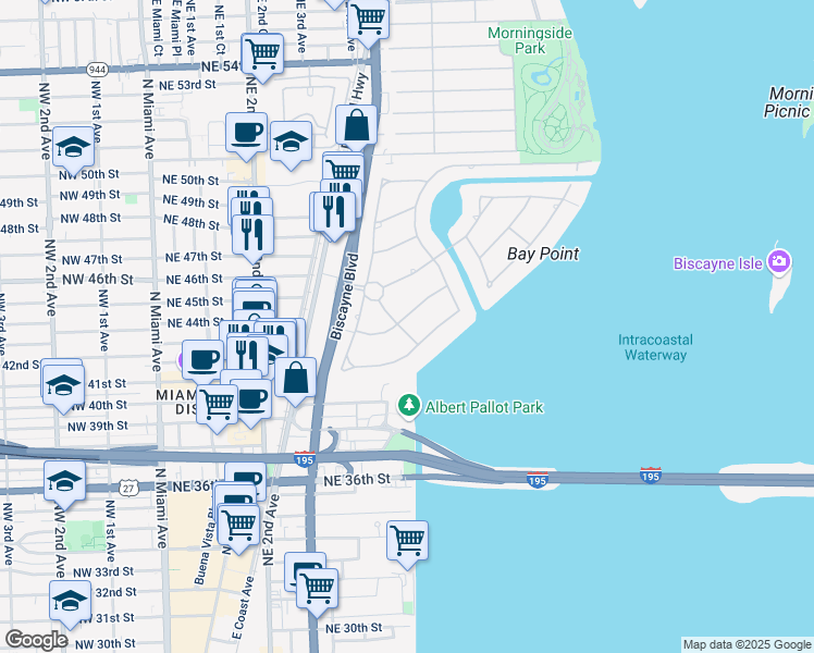 map of restaurants, bars, coffee shops, grocery stores, and more near 610 Melaleuca Lane in Miami