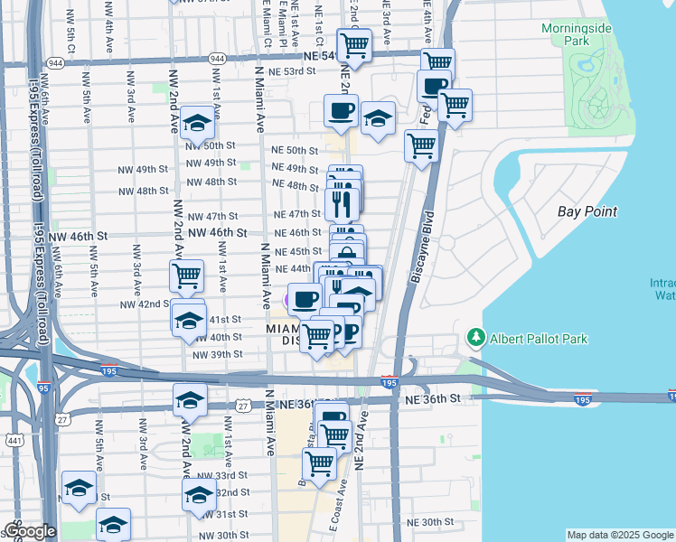 map of restaurants, bars, coffee shops, grocery stores, and more near 4416 Northeast 2nd Avenue in Miami