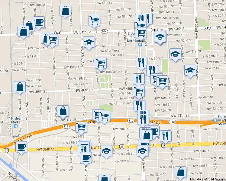 map of restaurants, bars, coffee shops, grocery stores, and more near 2951 Northwest 46th Street in Miami