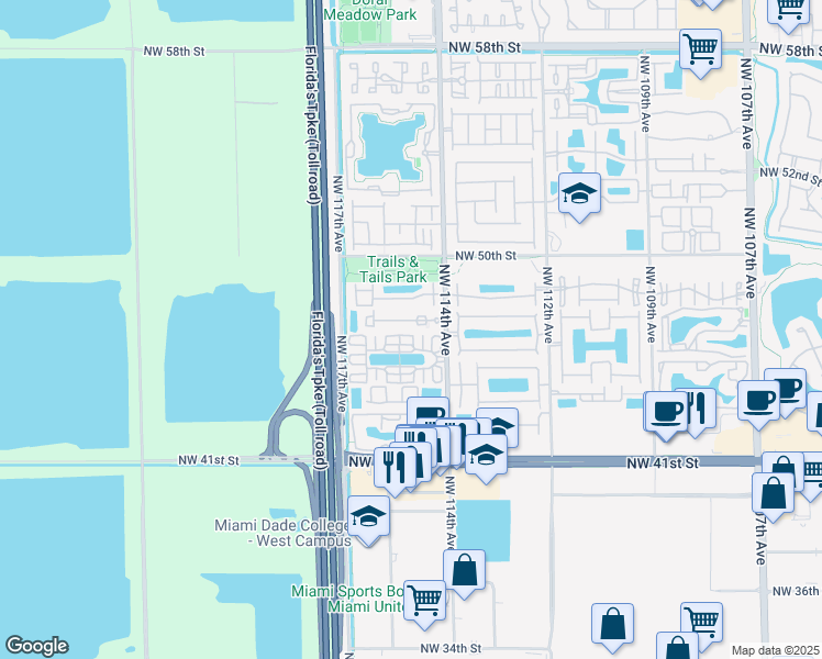 map of restaurants, bars, coffee shops, grocery stores, and more near in Doral