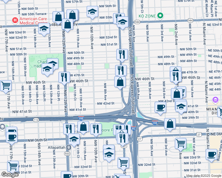 map of restaurants, bars, coffee shops, grocery stores, and more near 772 Northwest 45th Street in Miami