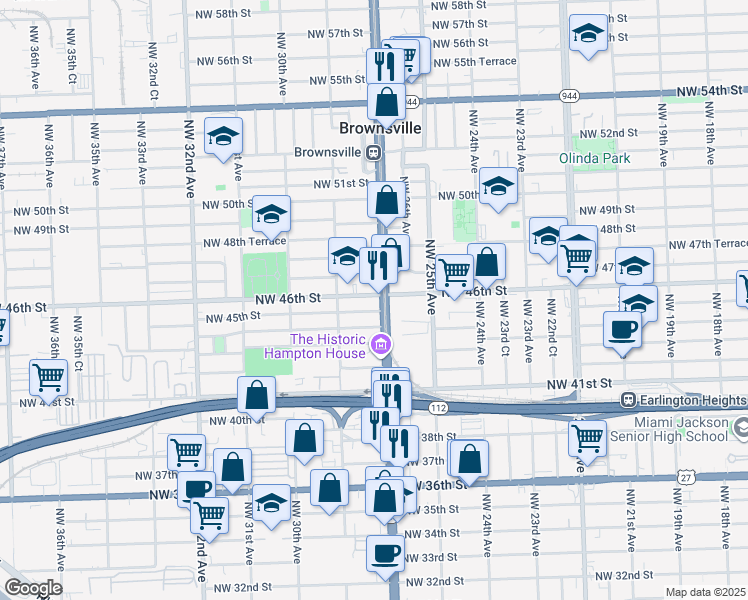 map of restaurants, bars, coffee shops, grocery stores, and more near 2722 Northwest 46th Street in Miami