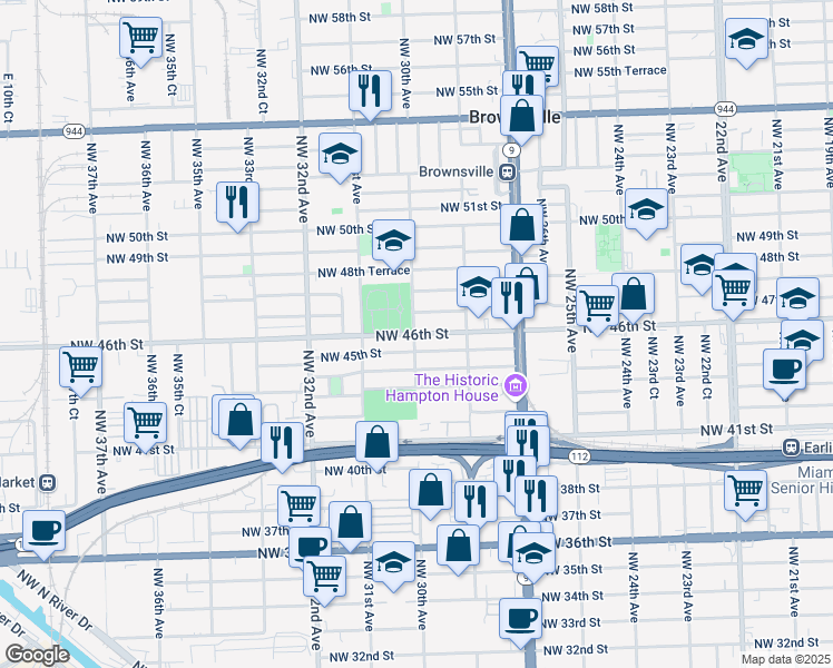 map of restaurants, bars, coffee shops, grocery stores, and more near 2951 Northwest 46th Street in Miami