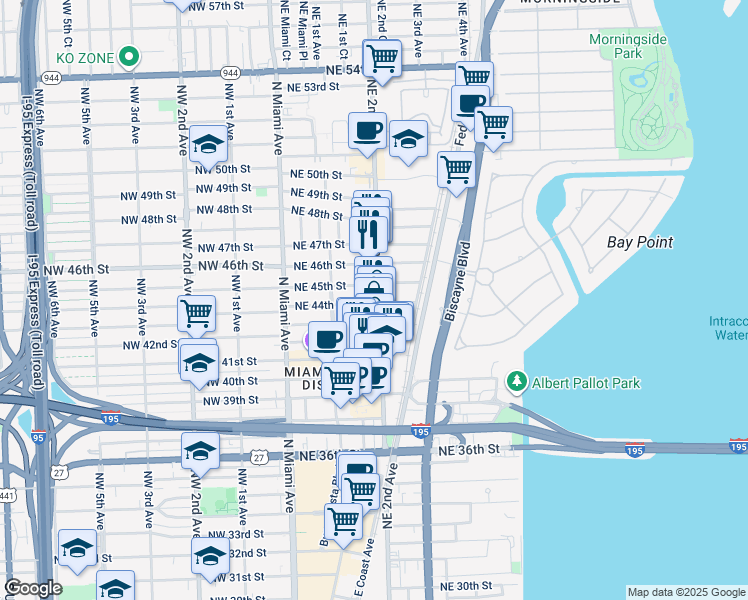 map of restaurants, bars, coffee shops, grocery stores, and more near 4416 Northeast 2nd Avenue in Miami