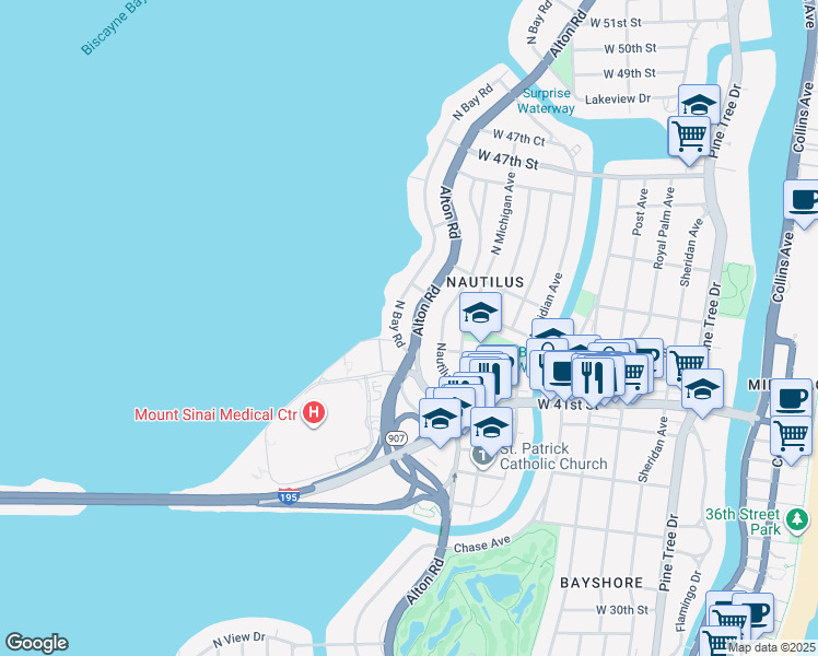 map of restaurants, bars, coffee shops, grocery stores, and more near 4322 Alton Road in Miami Beach