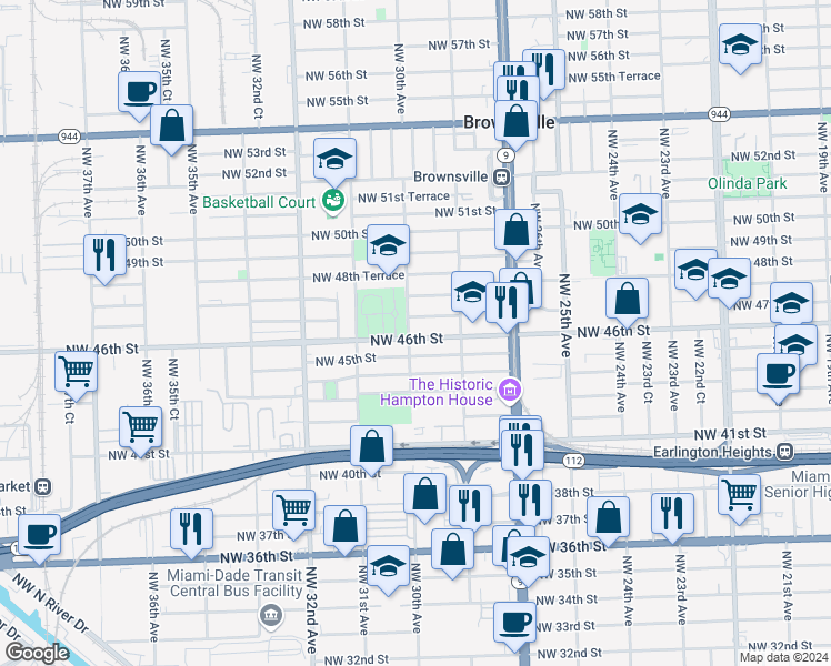 map of restaurants, bars, coffee shops, grocery stores, and more near 2951 Northwest 46th Street in Miami
