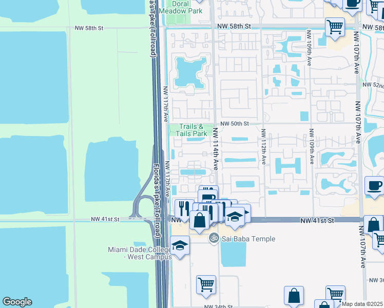 map of restaurants, bars, coffee shops, grocery stores, and more near in Doral