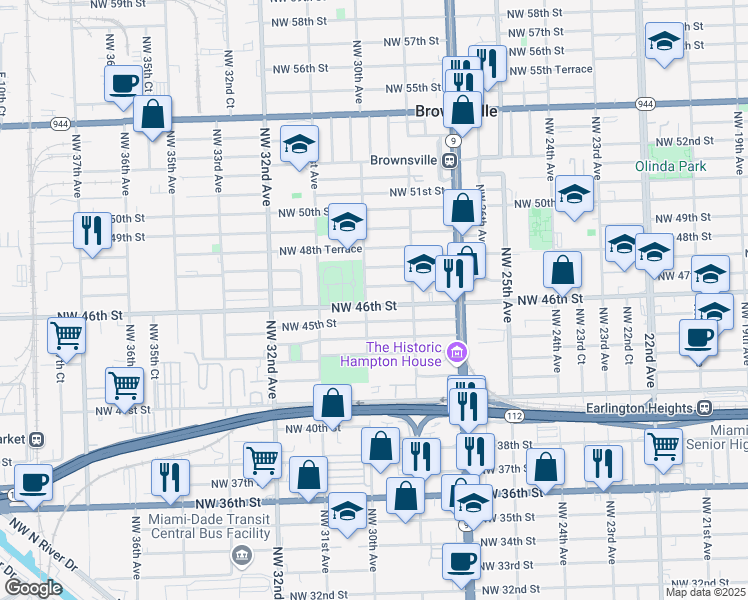 map of restaurants, bars, coffee shops, grocery stores, and more near 2951 Northwest 46th Street in Miami