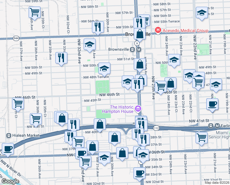 map of restaurants, bars, coffee shops, grocery stores, and more near 2951 Northwest 46th Street in Miami