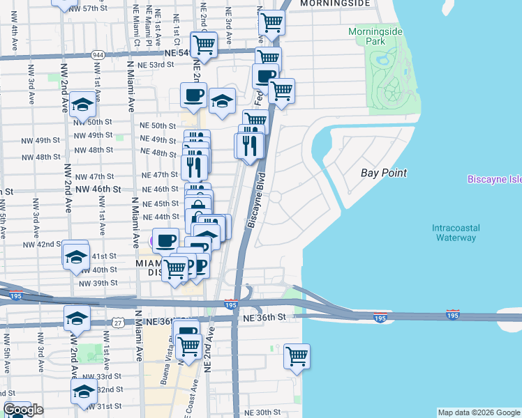 map of restaurants, bars, coffee shops, grocery stores, and more near 19 Federal Highway in Miami