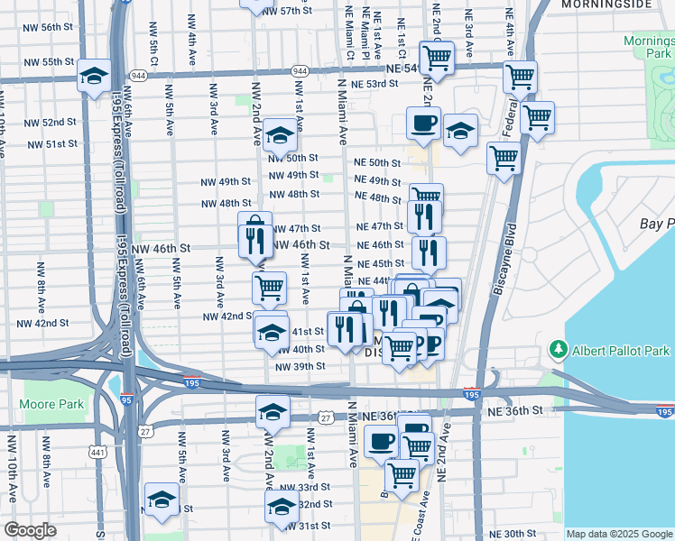 map of restaurants, bars, coffee shops, grocery stores, and more near 4434 North Miami Avenue in Miami
