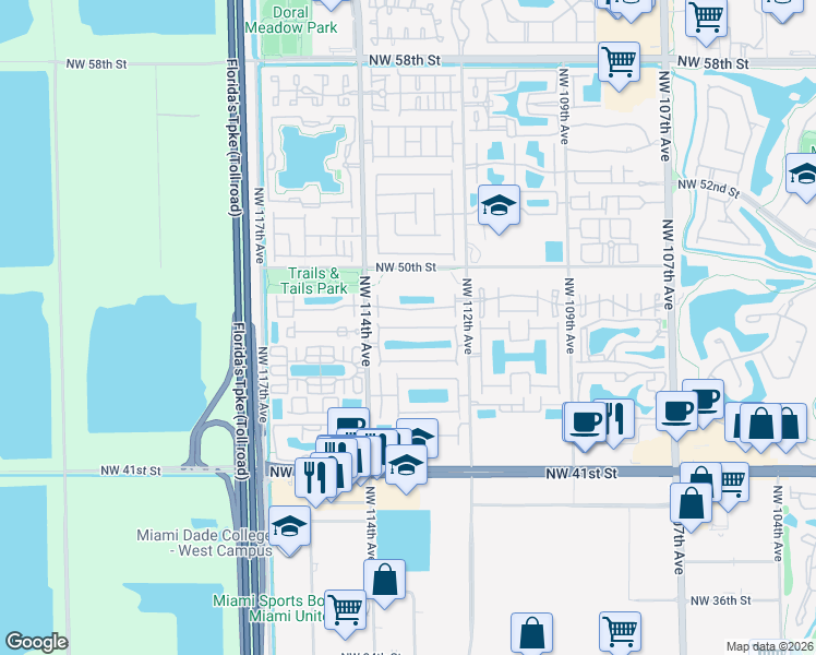 map of restaurants, bars, coffee shops, grocery stores, and more near 11336 Northwest 47th Lane in Doral