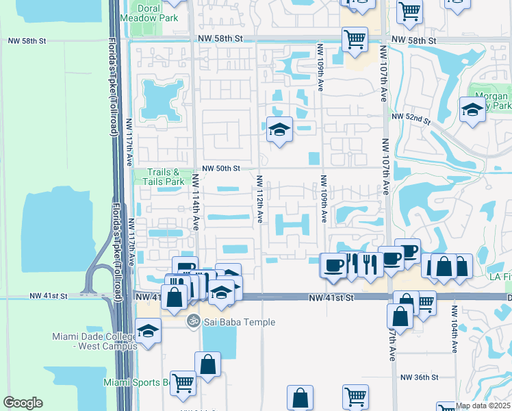 map of restaurants, bars, coffee shops, grocery stores, and more near 4748 Northwest 111th Court in Doral