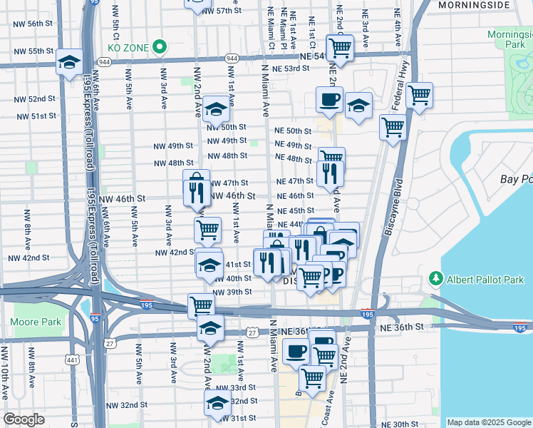 map of restaurants, bars, coffee shops, grocery stores, and more near 4434 North Miami Avenue in Miami