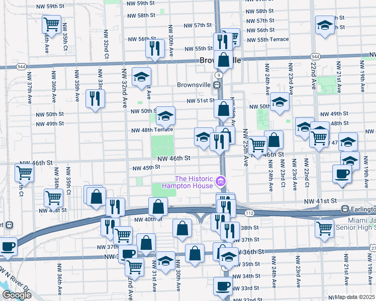 map of restaurants, bars, coffee shops, grocery stores, and more near 2951 Northwest 46th Street in Miami