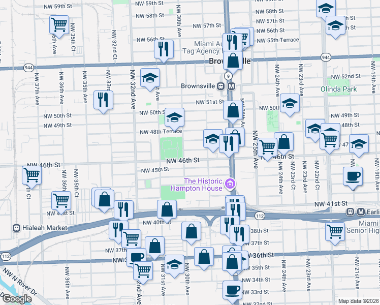 map of restaurants, bars, coffee shops, grocery stores, and more near 2951 Northwest 46th Street in Miami