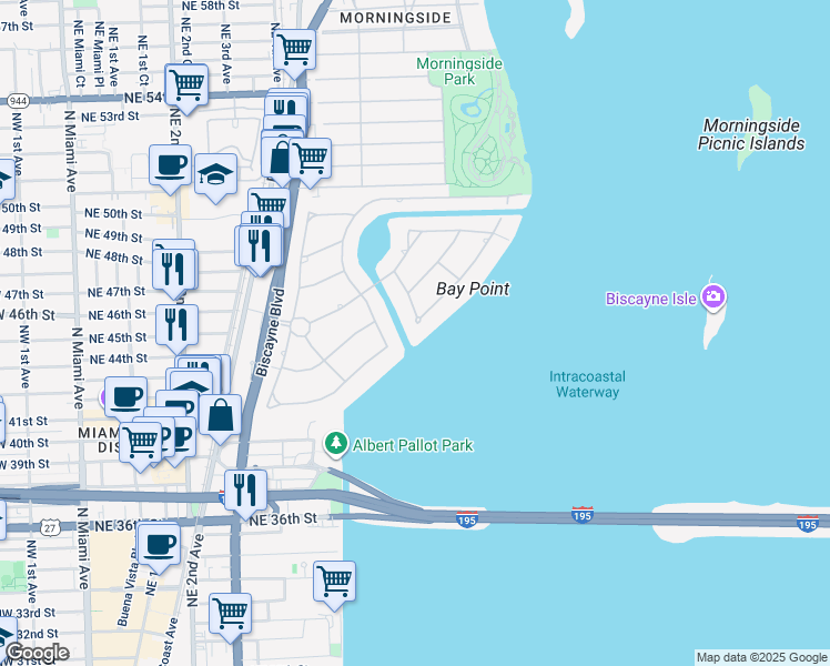 map of restaurants, bars, coffee shops, grocery stores, and more near 4151 Palm Lane in Miami