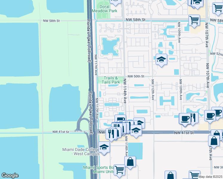 map of restaurants, bars, coffee shops, grocery stores, and more near in Doral