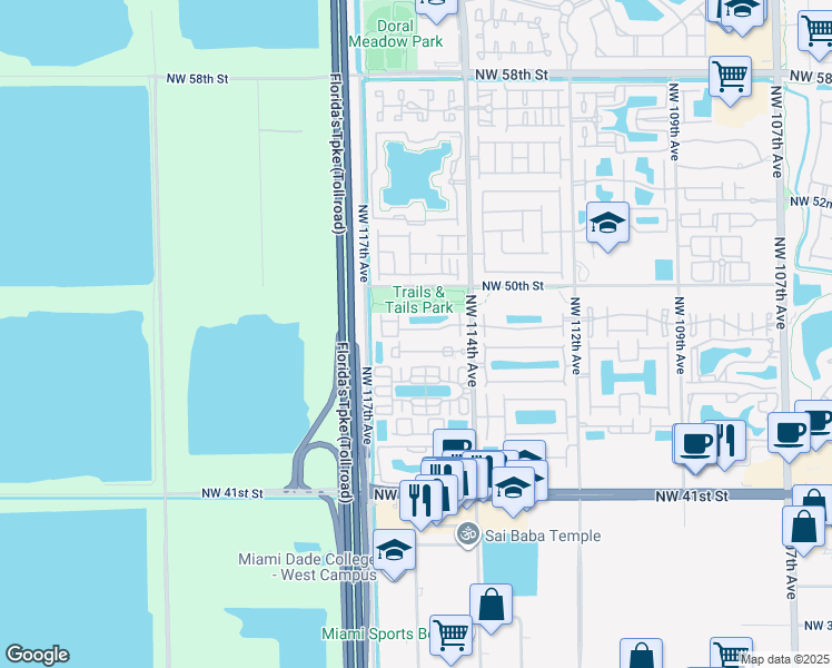 map of restaurants, bars, coffee shops, grocery stores, and more near in Doral