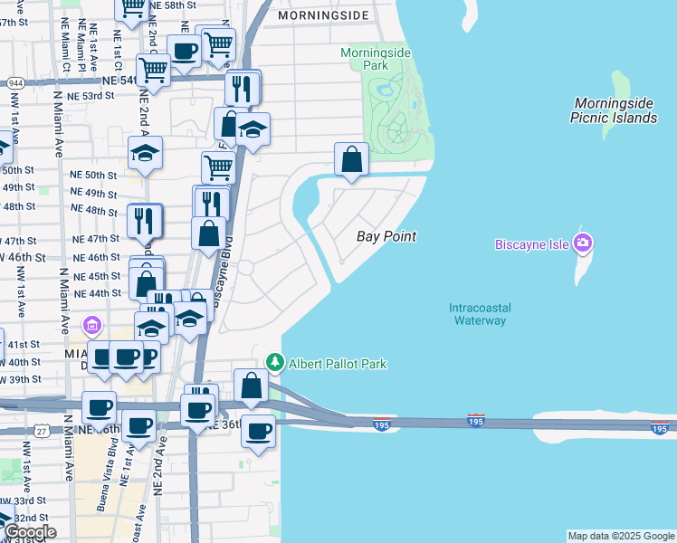 map of restaurants, bars, coffee shops, grocery stores, and more near 4151 Palm Lane in Miami