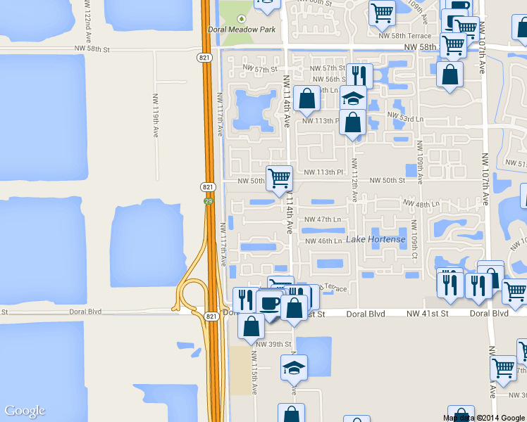 map of restaurants, bars, coffee shops, grocery stores, and more near in Doral