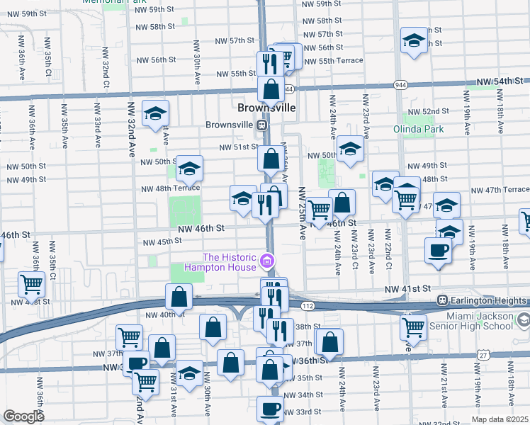 map of restaurants, bars, coffee shops, grocery stores, and more near 2722 Northwest 46th Street in Miami